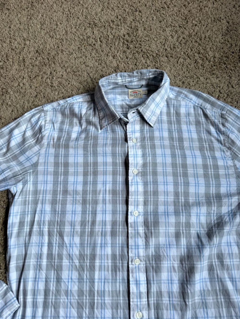 Faherty Button Down Shirt Large Plaid Blue Gray